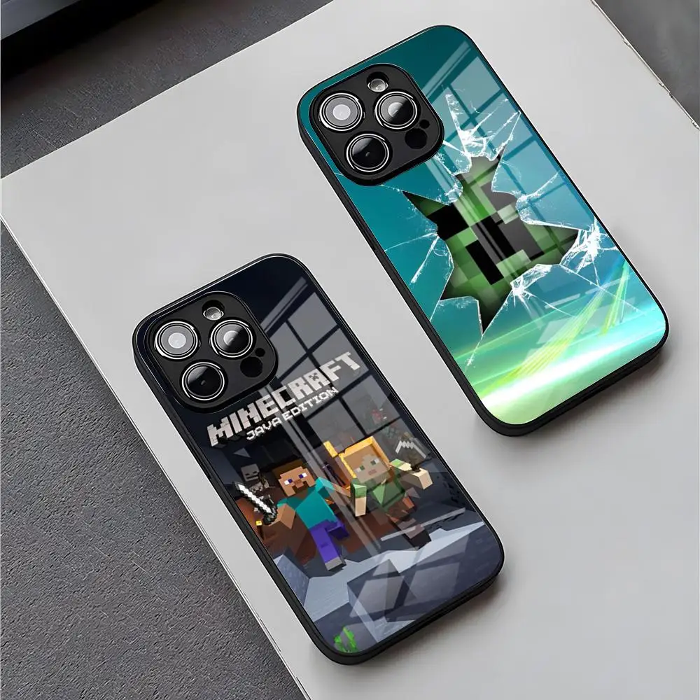 Фото Чехол для телефона Game M-Mine-craft Movie для iPhone 15 Pro Max 14 Plus 17 Pro Max 12 11 13 X XR XS 16 Plus Air SE, стеклянный чехол №1