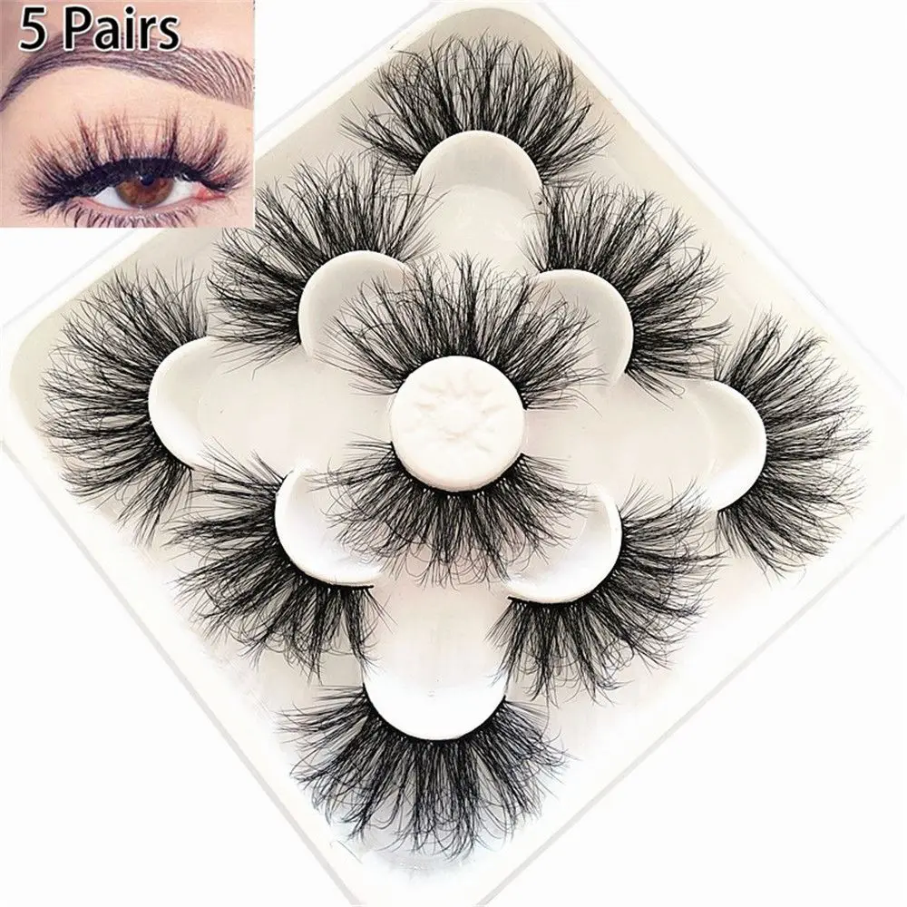 

5Pairs Women Fashion Wispy Eyelash Extension Tool Fluffy Volume False Eyelashes Fake Lashes 8D Faux Mink Long Natural