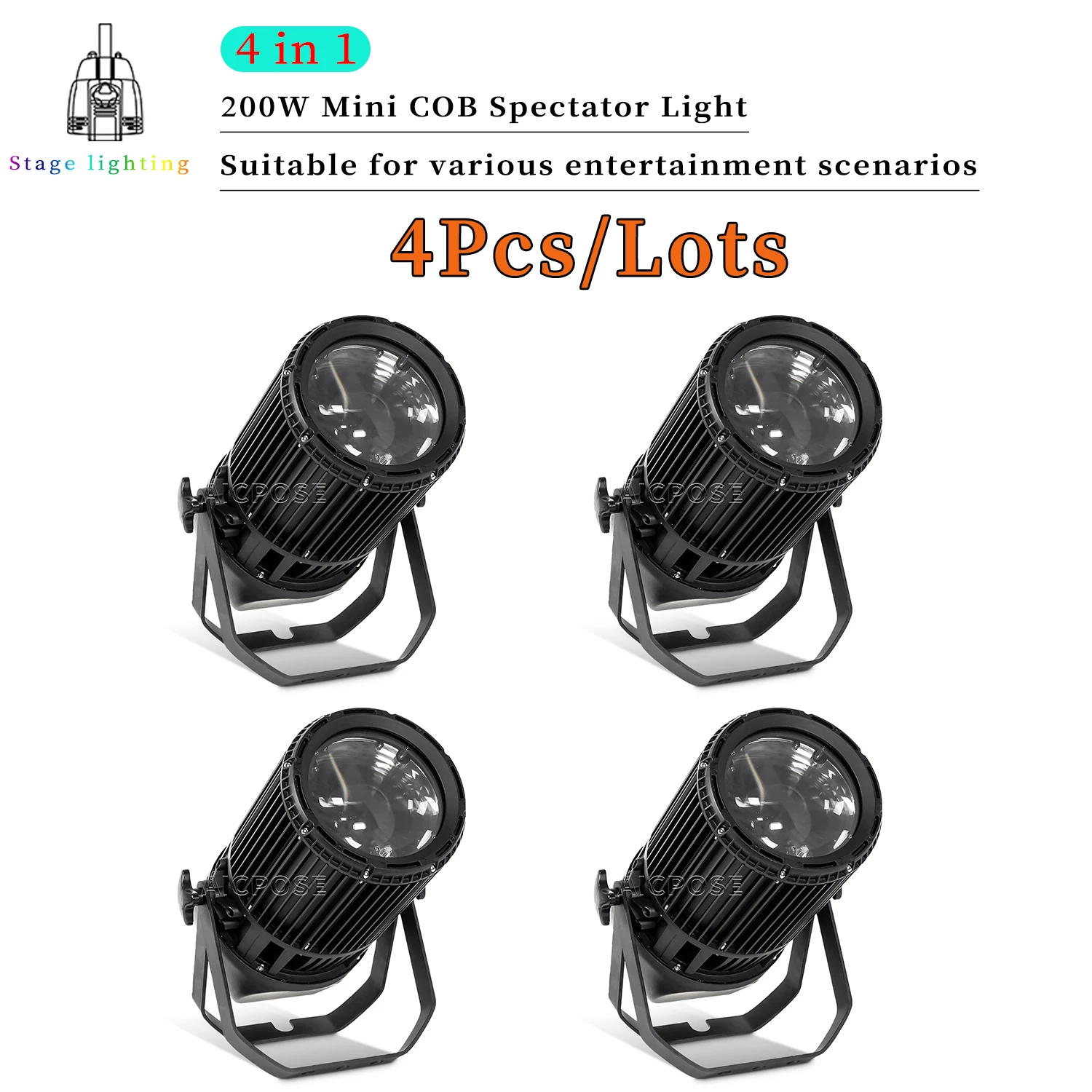 

4Pcs/Lots 200W Waterproof Zoom COB Stage Light Cool White/Warm White Strobe Spotlight DMX Control DJ Disco Event Lighting