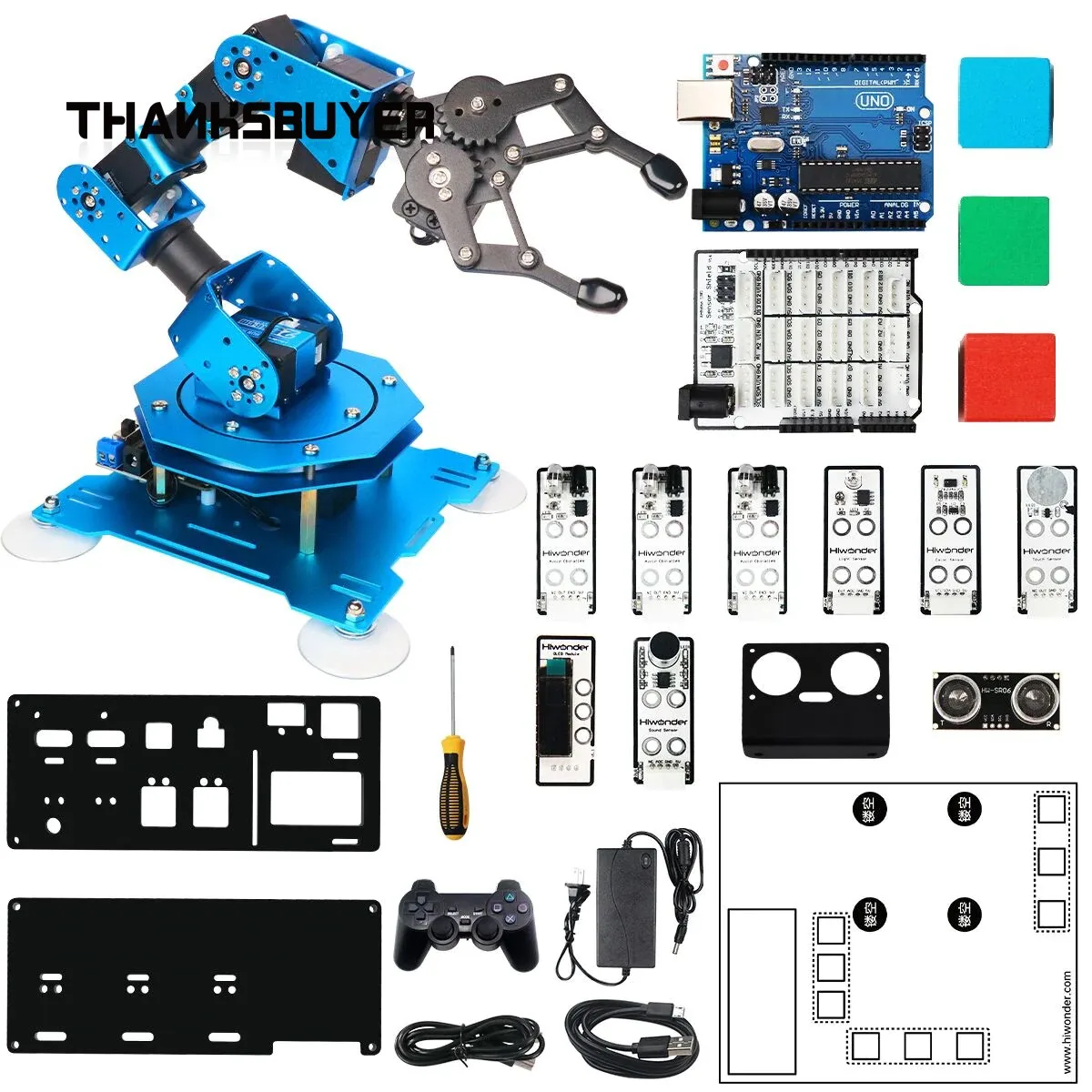 

Механический рычаг xArm UNO 6DOF Robot Arm (собранный) с комплектом вторичных датчиков разработки для Arduino