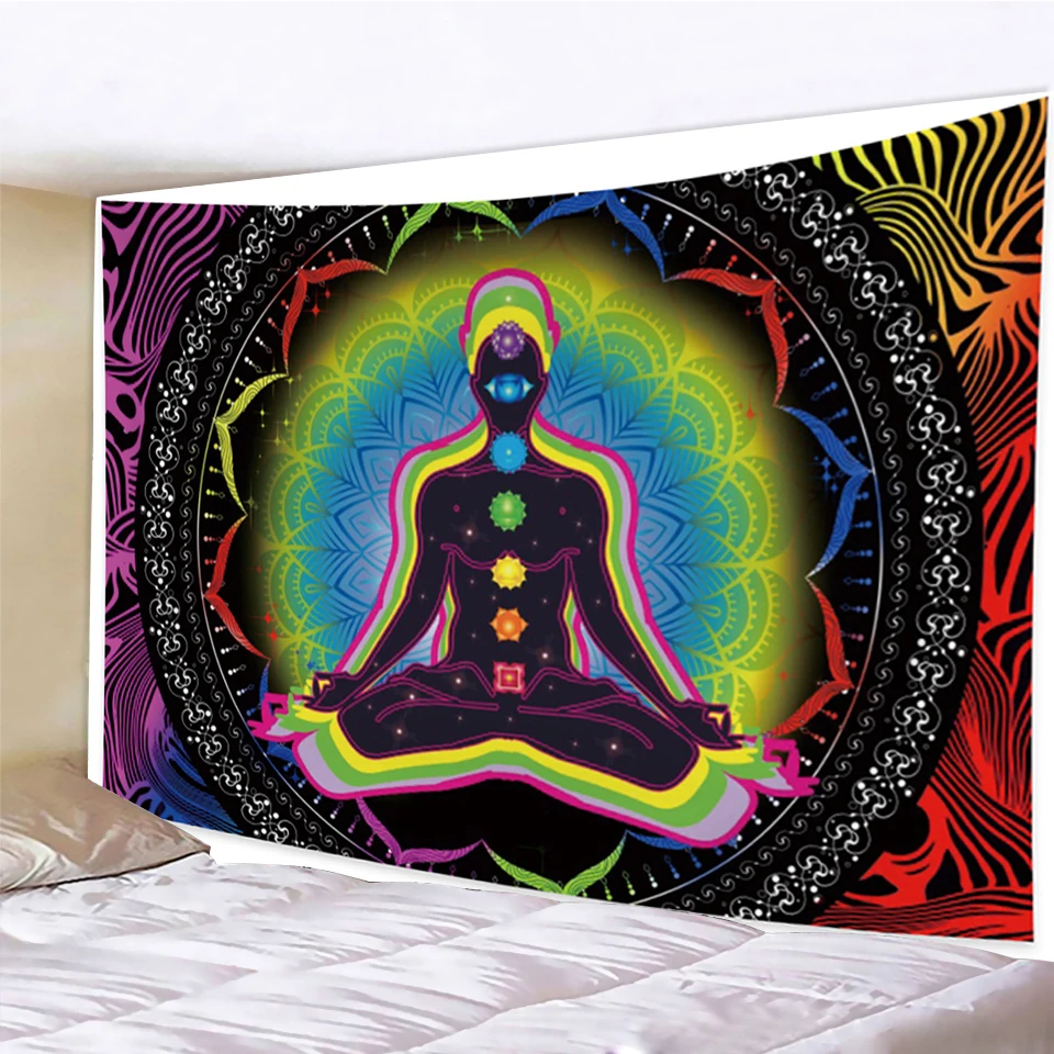 

Meditation Buddha Seven Chakra Tapestry Mandala Psychedelic Hippie Witchcraft Rugs Bedroom Living Room Home Decoration