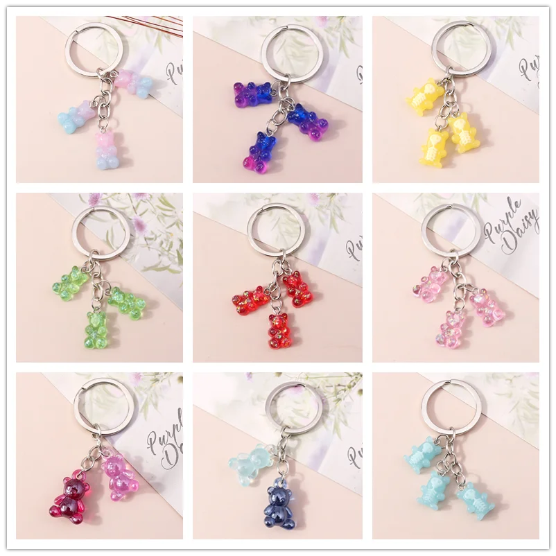 

New Designer Candy Color Gummy Bear Keychain Key Ring Resin Bear Key Chains For Women Men Handbag Car Gifts Jewelry Accessories