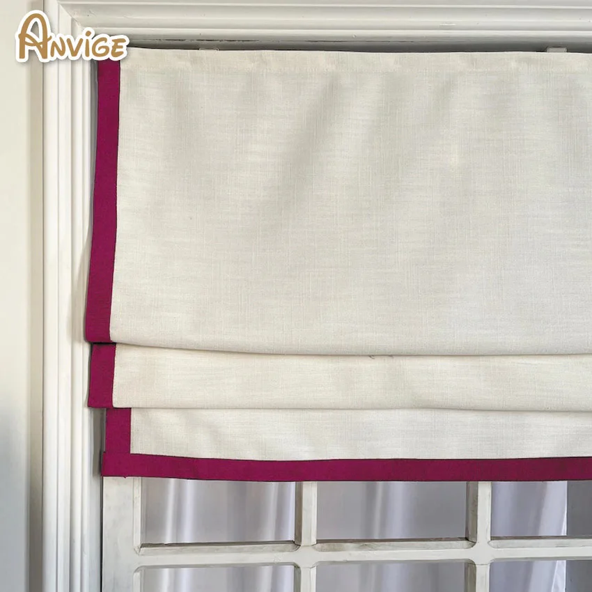 Современные моторизованные хлопковые льняные белые с розово-красной каймой