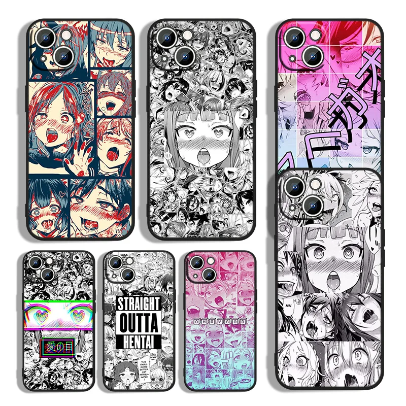

Ahegao manga girl For Apple iPhone 13 12 11 mini 8 7 6S 6 XS XR X 5 5S SE 2020 Pro Max Plus Black Phone Case Capa