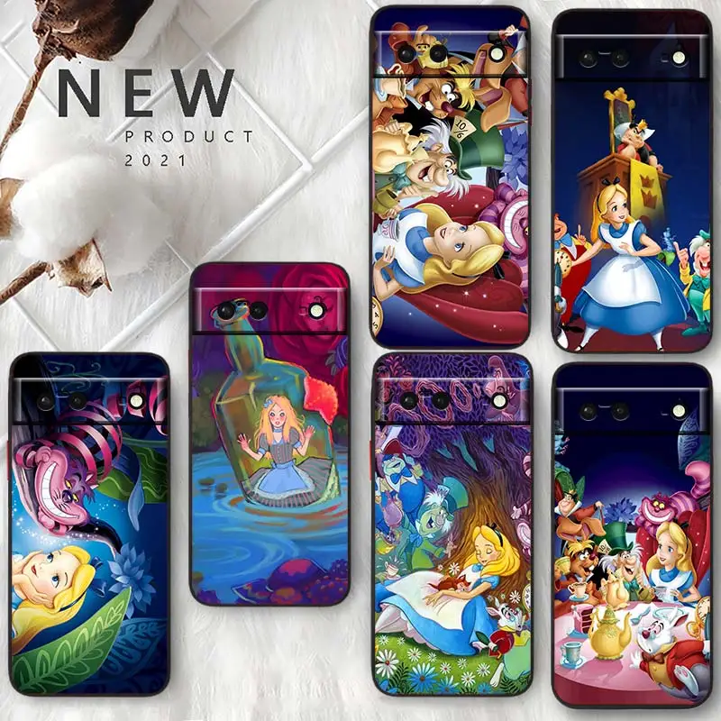 

Alice in Wonderland Disney Phone Case For Google Pixel 7 6 Pro 6A 5A 5 4 4A XL 5G Soft Silicone Fundas Coque Capa Black Cover