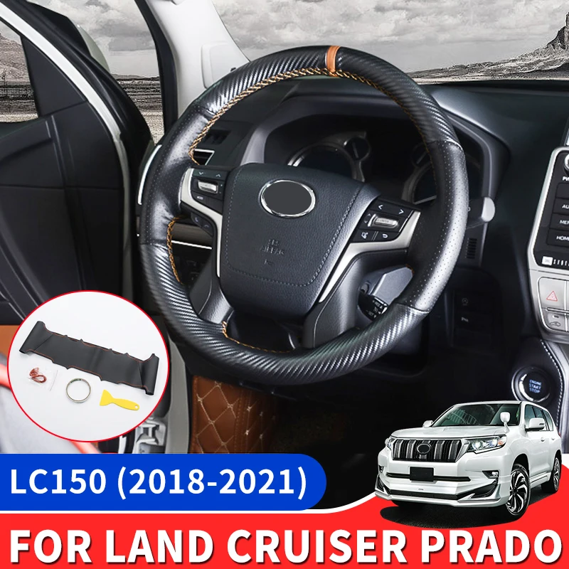 

For 2018-2021 Toyota Land Cruiser Prado 150 DIY Steering Wheel Cover Cowhide Leather Interior Modification Accessories LC150