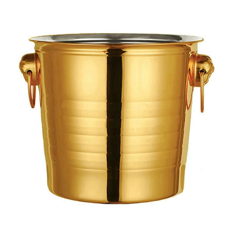 

2PC 3L Stainless Steel Ice Bucket Thick Tiger Head Ice Bucket Party Ice Bucket (Gold)