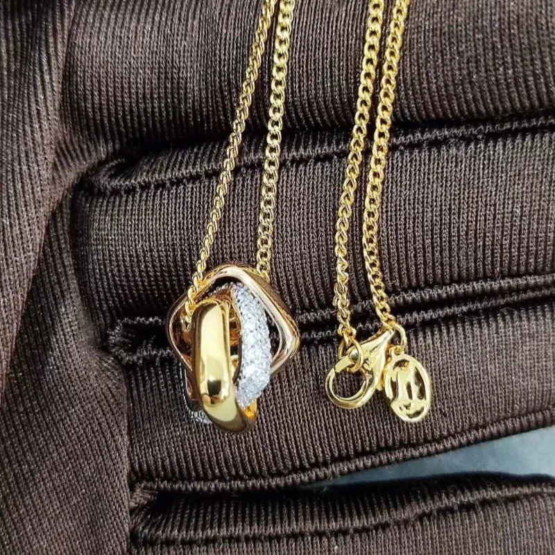 New 2024 Trend Classic High Quliaty Famous Brand Luxury Jewelry Three Rings Necklaces For Women Zircon Pure 925 Sliver Gifts