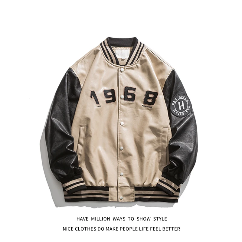 

New Streetwear Letter Embroid Motorcycle PU Leather Jacket Men Baseball Bomber Coat Unisex Women Oversized Vintage Chic Varsity