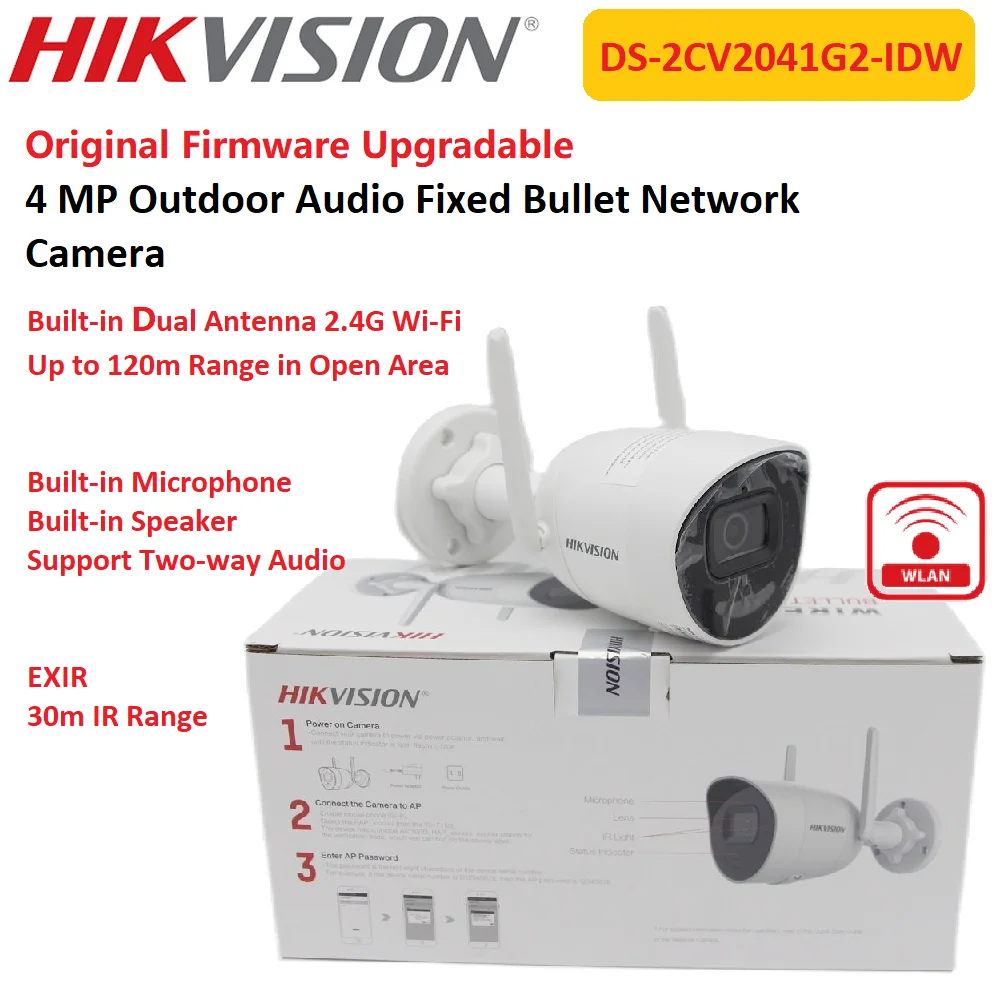 

Hikvision Wifi IP Camera DS-2CV2041G2-IDW 4MP 2.4G Outdoor Fixed Bullet Network Cam Built-In Two-way Audio