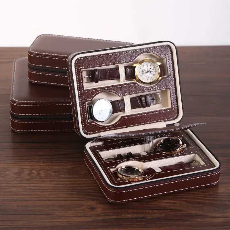 

2/4/8 Grid Leather Watch Storage Box Portable Watch Box Single Multi-high-end Gift Watch Storage Bag Wallet Handy