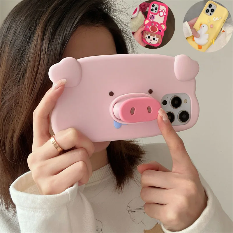 

Cute 3D Pig Soft Silicone Phone Case For iPhone 14 13 11 12 Pro Max Cartoon Funny Pig Shockproof Bumper Back Cover Case Funda