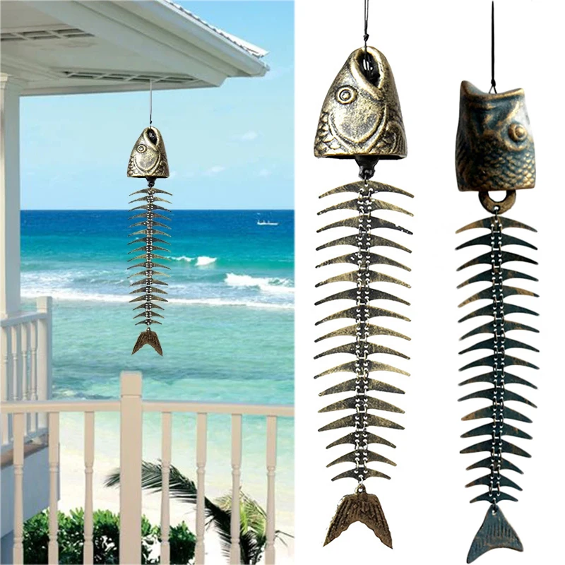 Fishbones Wind Chimes Retro Fish Bone Wind Chimes Ornaments Metal Wrought Iron Wind Chimes Garden Living Room Balcony Decor
