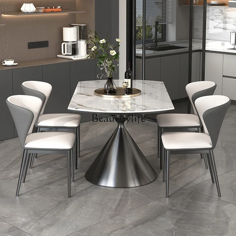 Мраморный выдвижной круглый обеденный стол Современный простой легкий