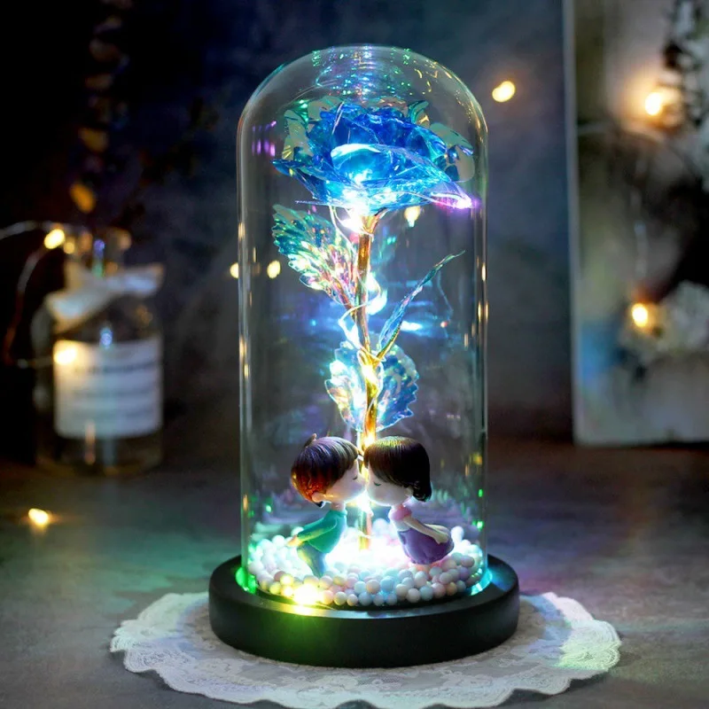 

2020 LED Enchanted Galaxy Rose Eternal 24K Gold Foil Flower With Fairy String Lights In Dome For Christmas Valentine's Day Gift