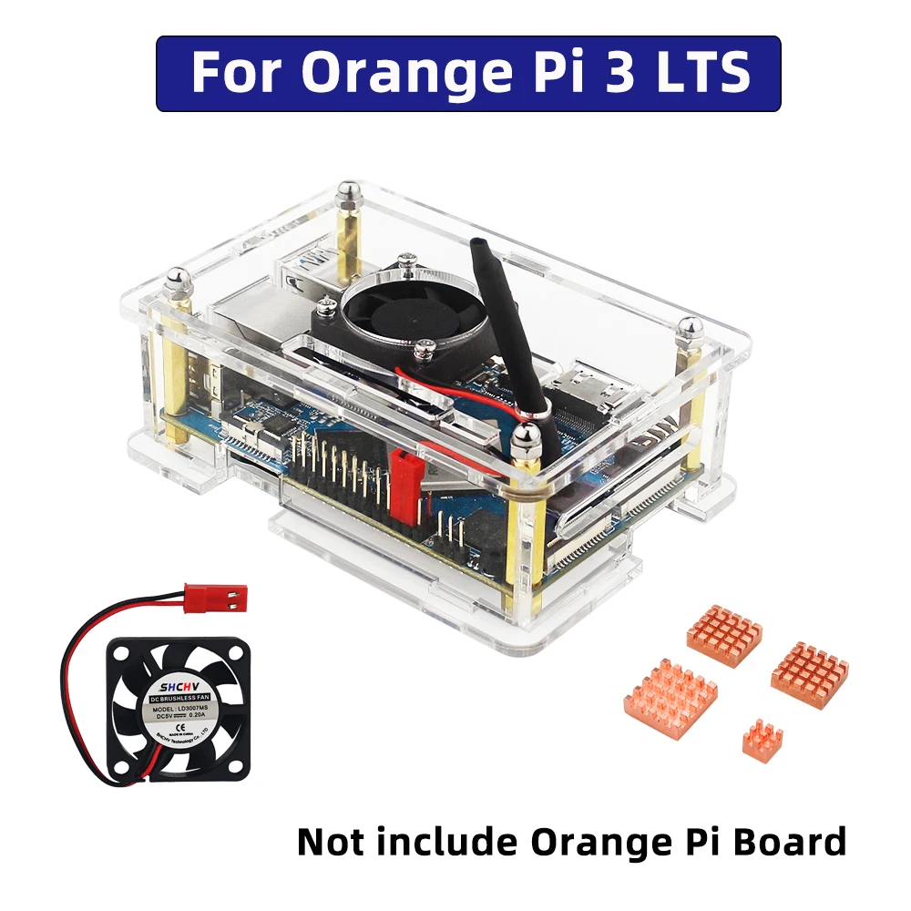 Orange Pi 3 LTS Acrylic Case Transparent Shell Optional Cooling Fan Copper Heat Sinks for Orange Pi 3 LTS