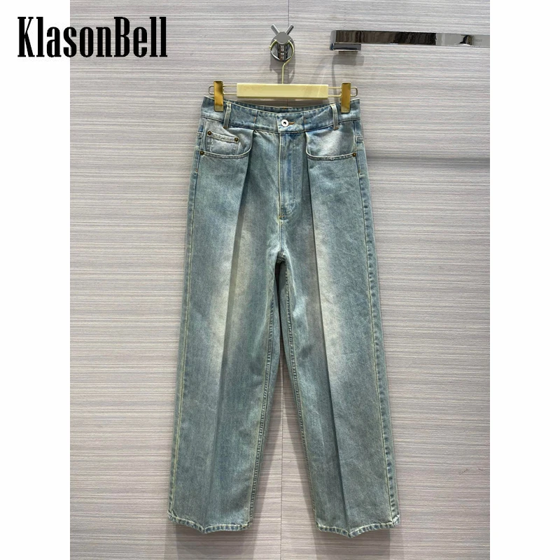 

7.22 KlasonBell Embroidery Letter Pocket Bleached Washed Straight Jeans Women