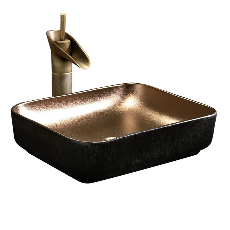

Above Counter Basin Rectangle Ceramic Washing Face Bathroom Gold-plated Household Oval Art Hand Wash Basin Basin Basin