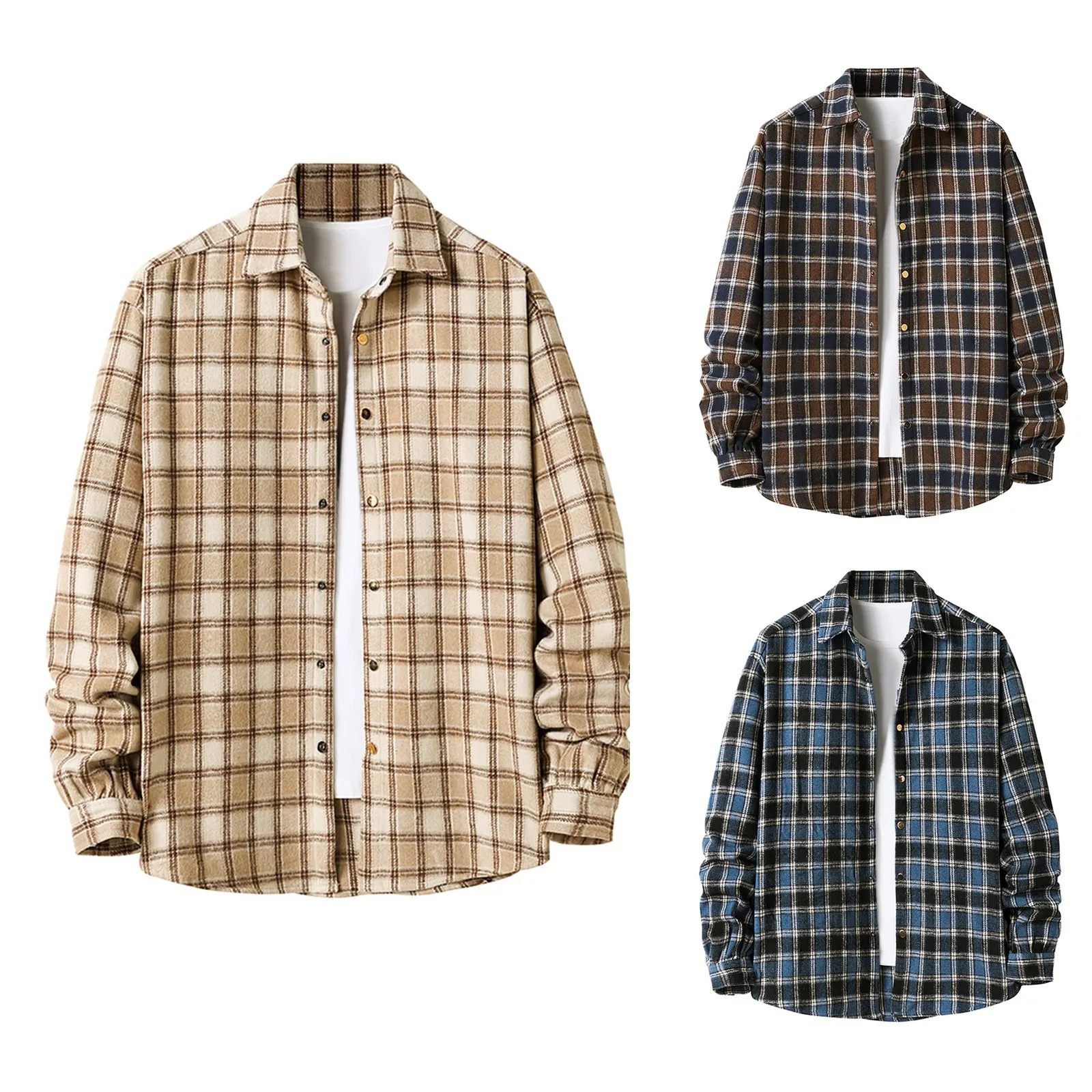 

Men's Autumn And Winter Long-sleeved Solid Color Comfortable Thick Flannel Shirt With Pockets Black V Neck Men