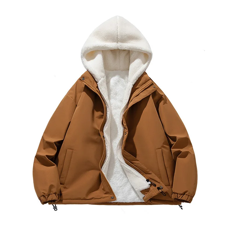 Fake Two Pieces of Cashmere Grain Cotton Jacket Men's Winter Coat Plush Cotton Jacket Casual Loose Jacket Top Autumn and Winter