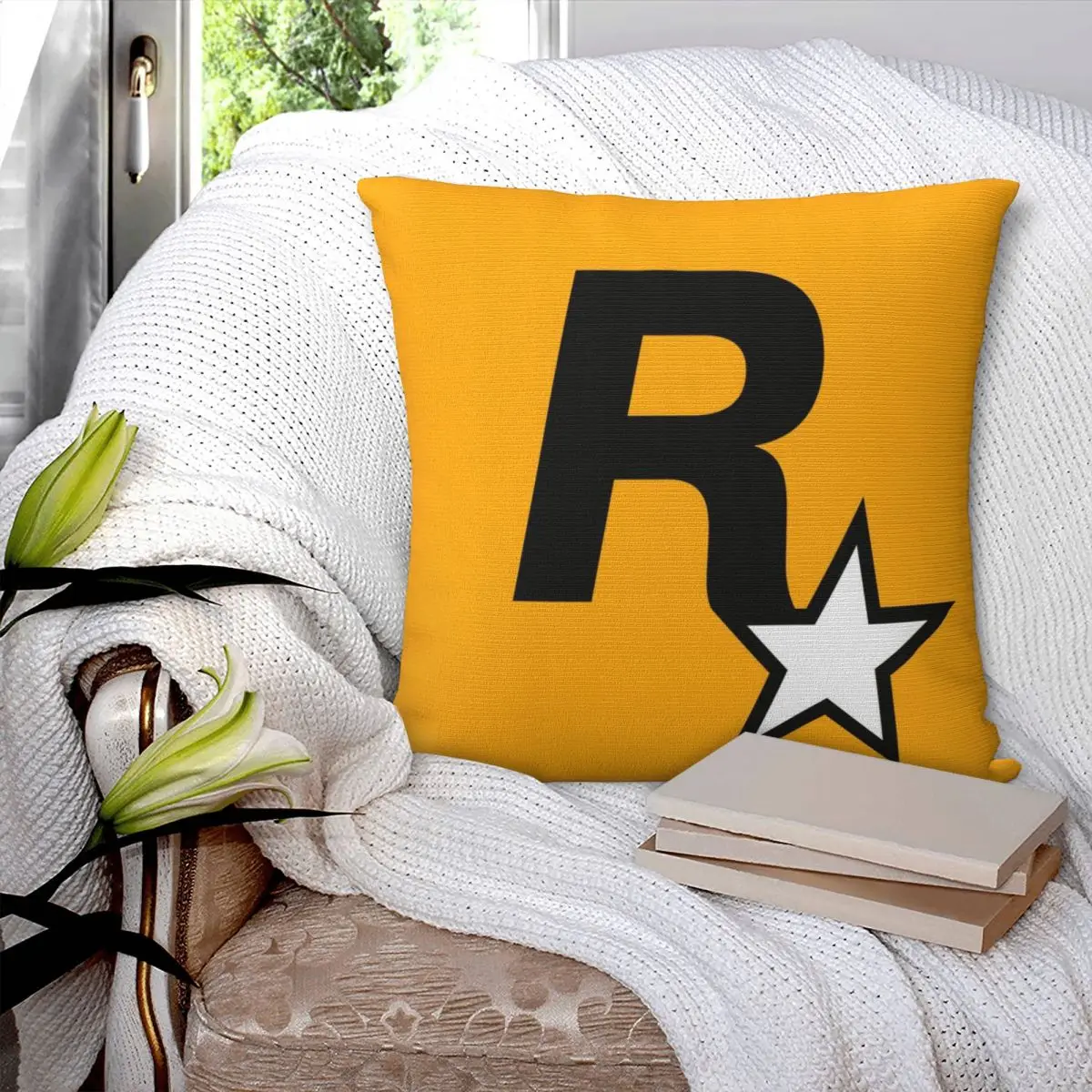 Наволочка для подушки Rockstar полиэстеровый льняной бархатный с принтом