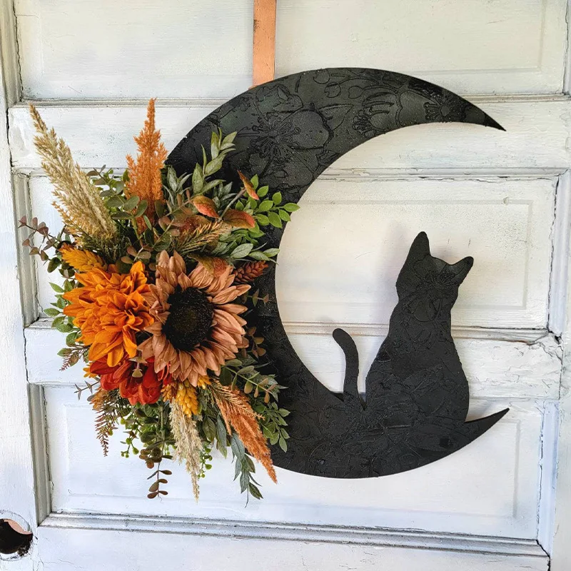 

New Moon Cat Simulation Garland Home Window Decoration Ornament Hanging Garden Decoration Diameter 30/35CM
