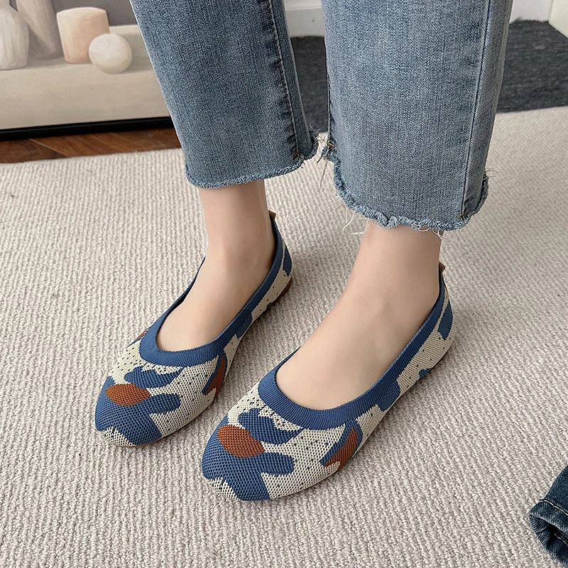 

Ladies Shoes 2023 New Basic Women's Flat Breathable Beanie Flat Shoes Soft Bottom Knitted Shoes Female Flat Low Heels Zapato