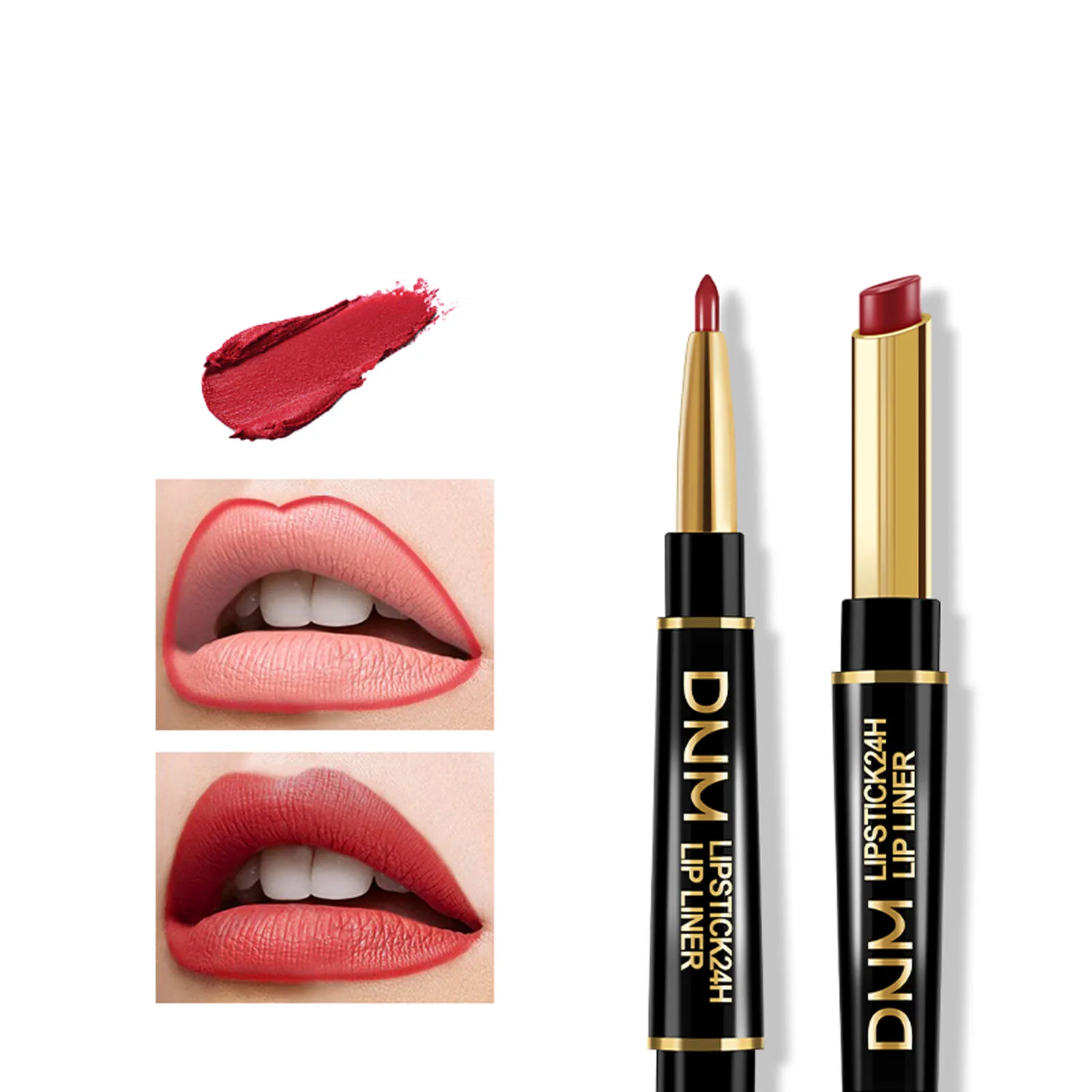 

Double Headed Lipstick Lip Liner Pencil Matte Smooth Easy To Wear Long Lasting Waterproof Moisturizing Non-Stick Cup Lip Makeup