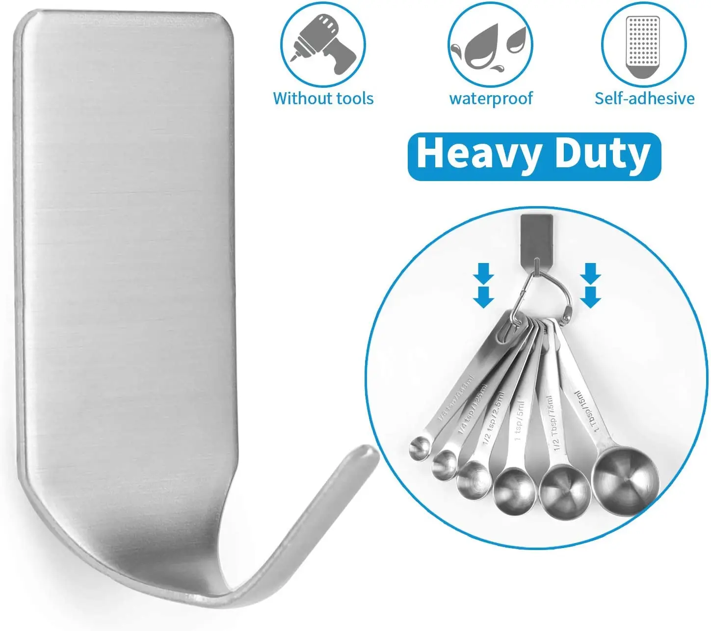 

Small Adhesive Hooks Hat Organizer, Stainless Steel measuring spoons key kitchen tool hats gloves towe - 20 PCS kitchen items