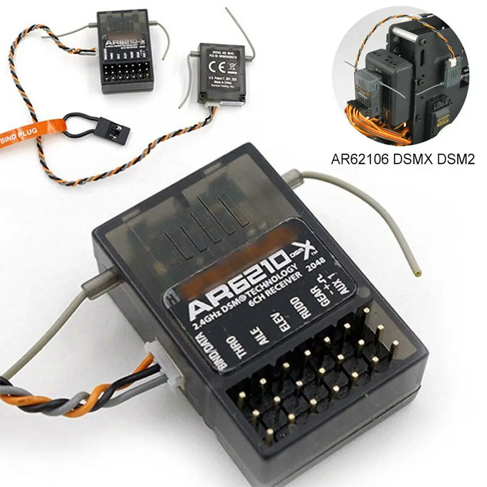 

AR6210 2.4GHz 6CH Receiver Support DSMX DSM2 Mode With Extended Satellite for JR Spektrum DX7s DX8 DX9 Dx18 Transmitter Skyrc