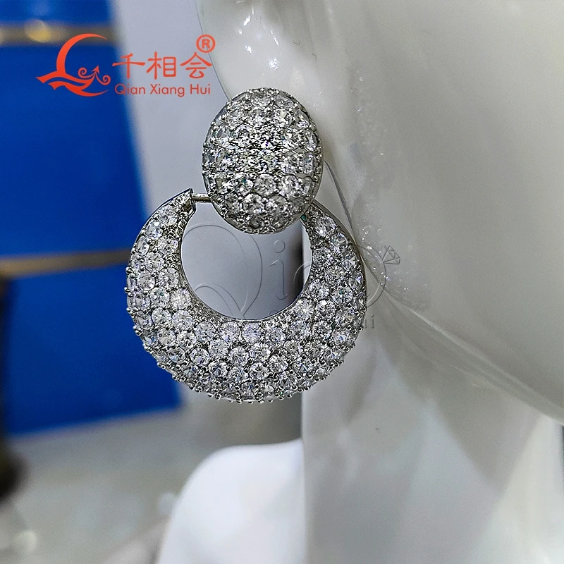 31*41mm big moon hollow half circle S925 rings earrings ear stud D vvs white moissanite stone earrings jewelry woman gift