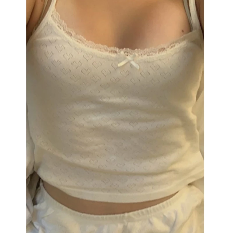 Xingqing 2000s Fairycore Camisole y2k женский укороченный топ на тонких бретелях Kawaii милый белый