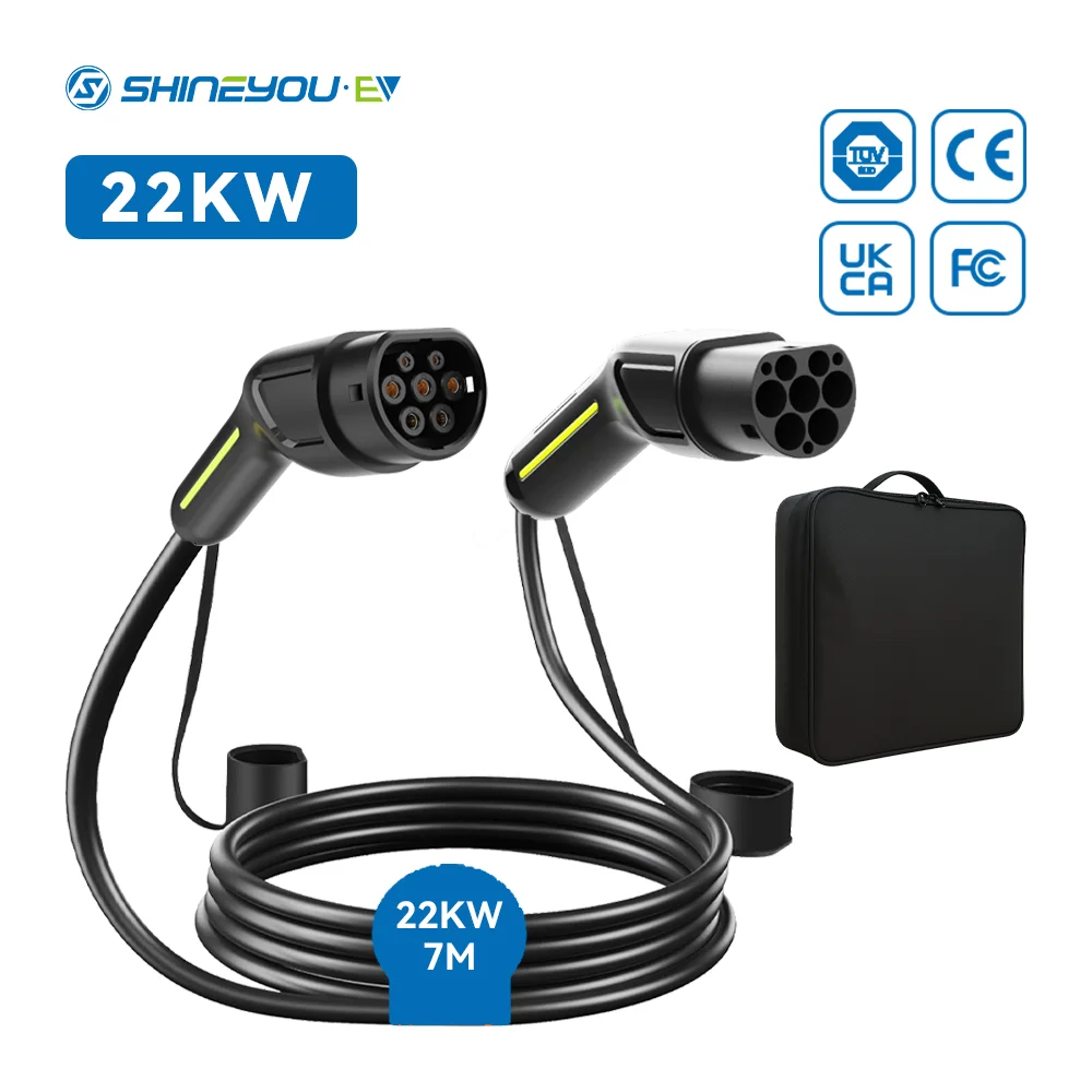 Фото Shineyou: Настраиваемый по длине кабель-переходник AC Type2 - Type2 (CCS2) для зарядки электромобилей, 3 фазы, штекер-гнездо, IP54, IEC 62196-2, 11 кВт, 10 м №1