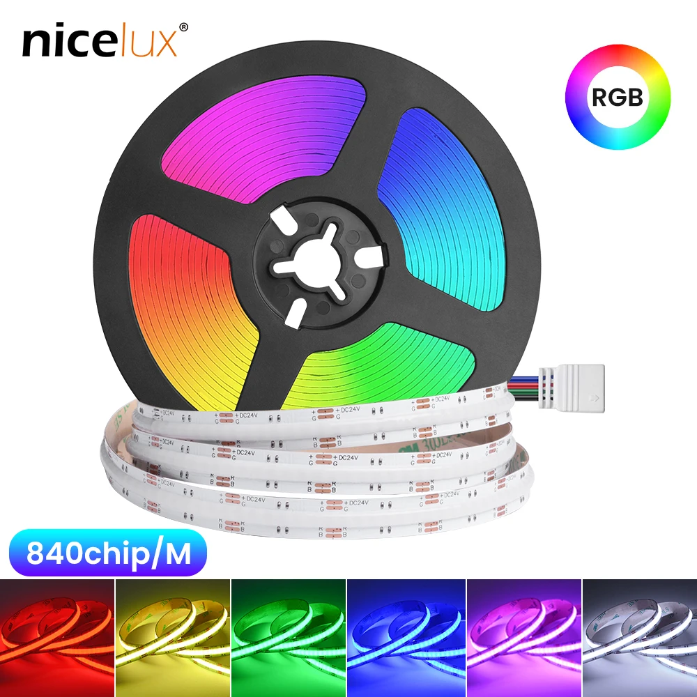 

RGBW RGB COB LED Strip 10mm 5m 24V 840 LEDs/m Flexible High Bright Dotless Colorful FOB LED Tape Light Bar for Indoor Room Decor