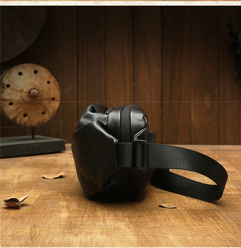 Handmade designer real cowhide black all-match men chest bag luxury genuine leather messenger bag sports casual shoulder bag