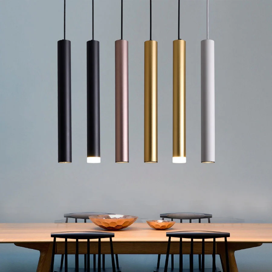 

Cylinder LED Pendant Lights Long Tube Lamps Bedroom Bedside Hanging Light Dining Room Shop Kitchen Island Bar Pendant Lamps