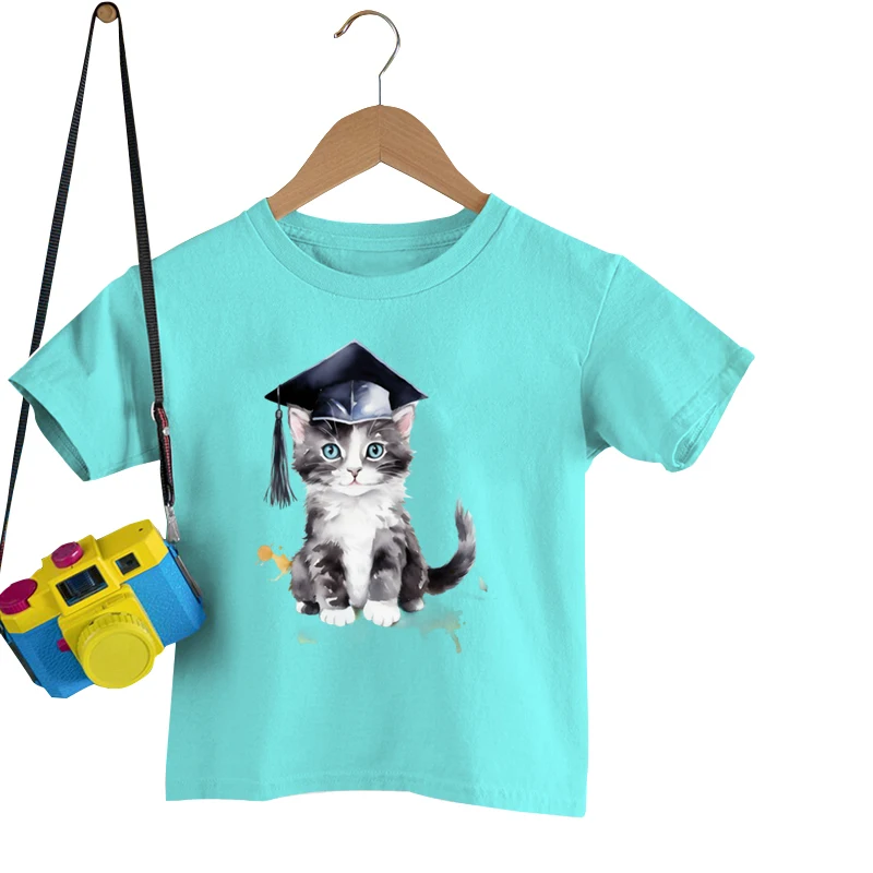 

Модная детская одежда с милыми животными, футболки с графическим принтом для девочек и кошек на выпускной, брендовые футболки с милым котом Y2k, летние модные футболки для мальчиков