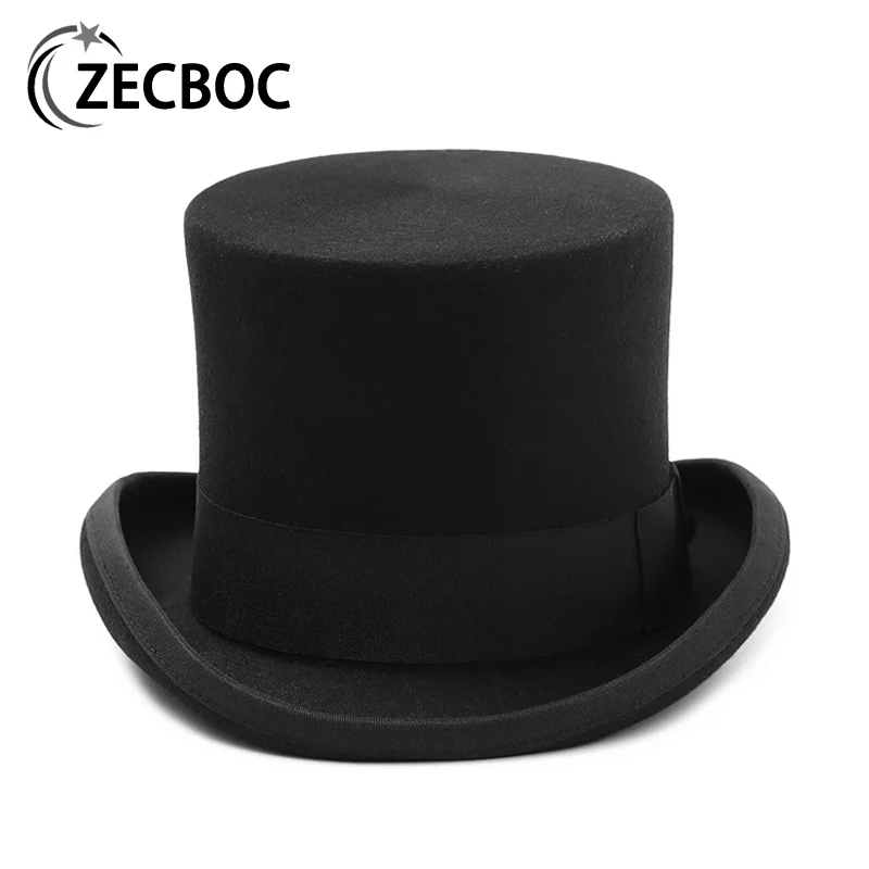 

100% Wool Felt Top Hat Men Gentleman Cylinder Hat Mad Hatter Party Costume Fedora President Hat Steampunk Magician Cap For Women