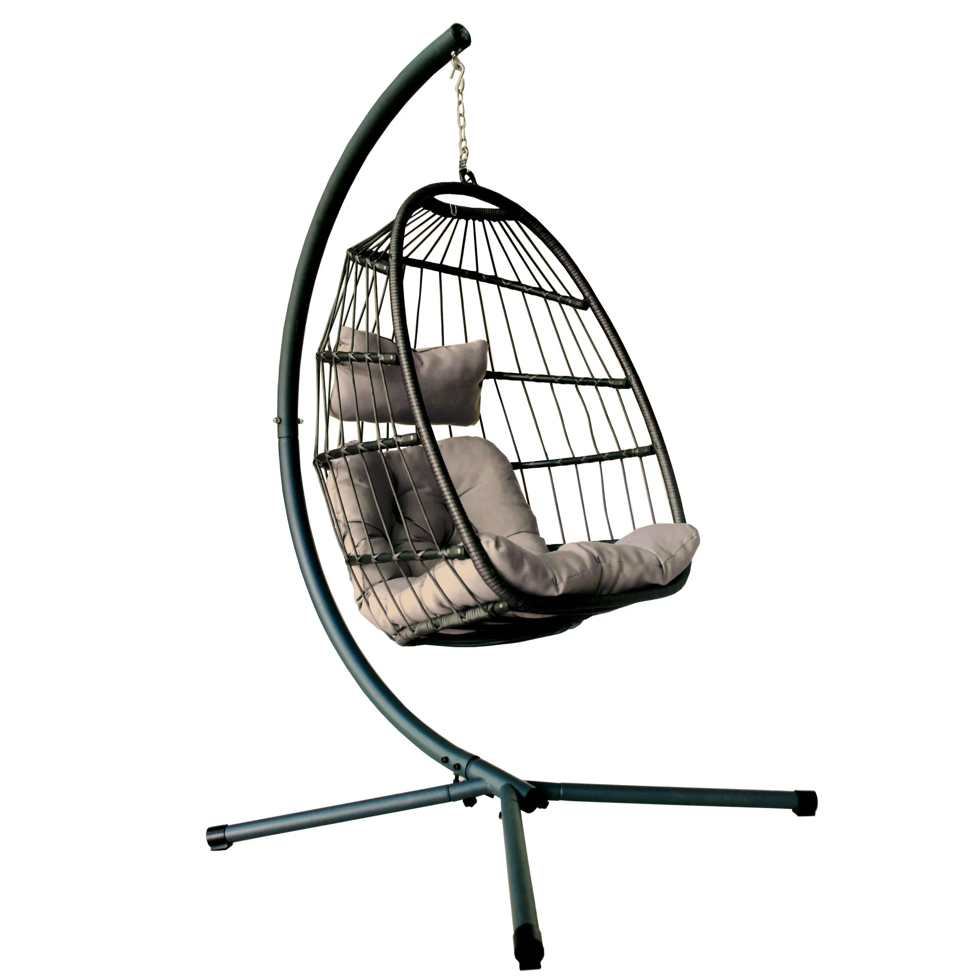 

Folding Single Swing Chair Patio Hanging Egg Chair With Stand outdoor Garden Furniture Wicker Rattan Hammock Chair