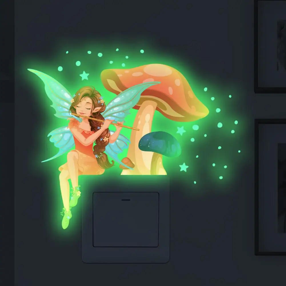 

Fairy Mushroom Luminous Wall Sticker Self-adhesive Glow in The Dark PVC Switch Decal Decoration for Kids Rooms Girls Room