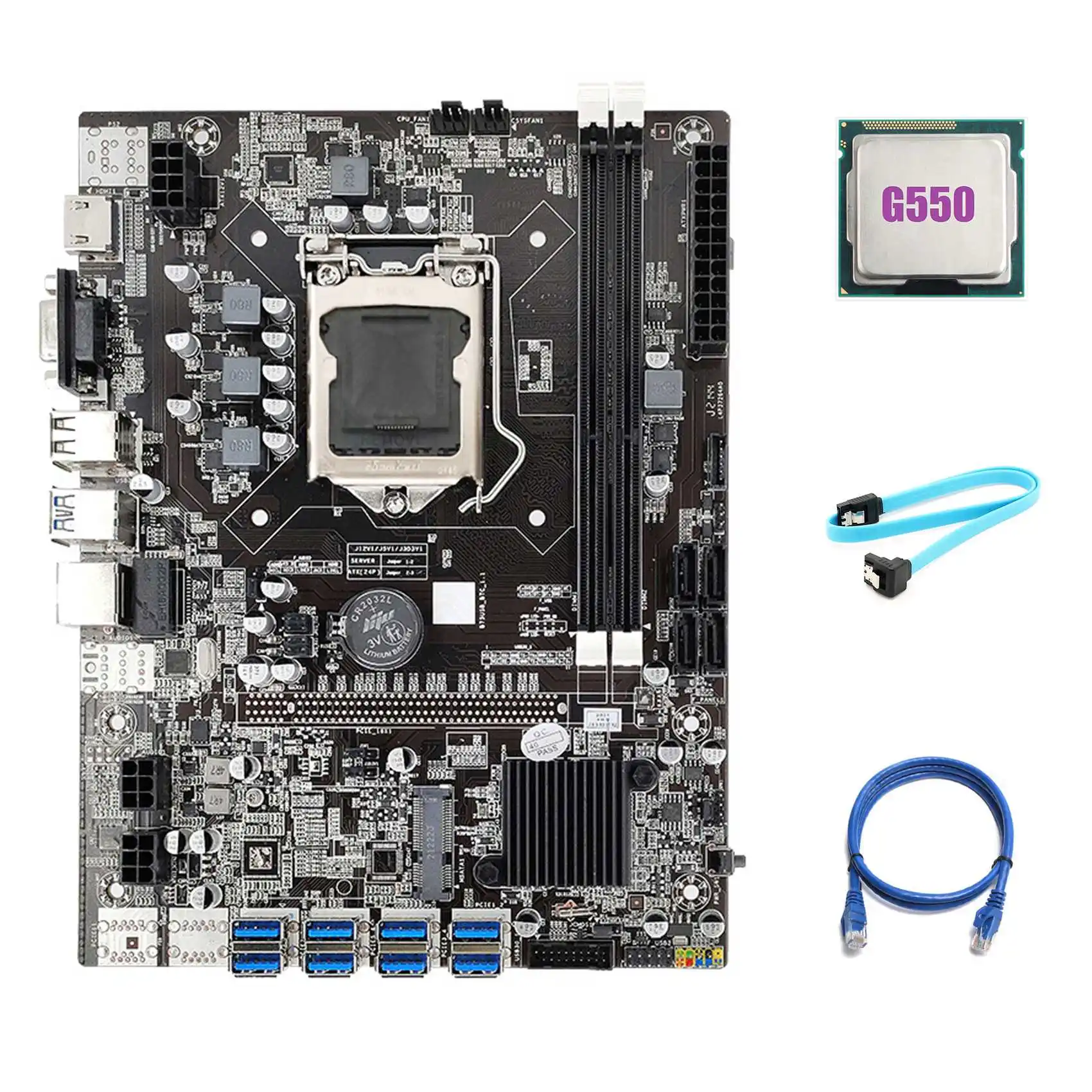 

B75 BTC Mining Motherboard LGA1155 8XPCIE USB3.0 Miner Motherboard with G550 CPU+SATA Cable+RJ45 Network Cable
