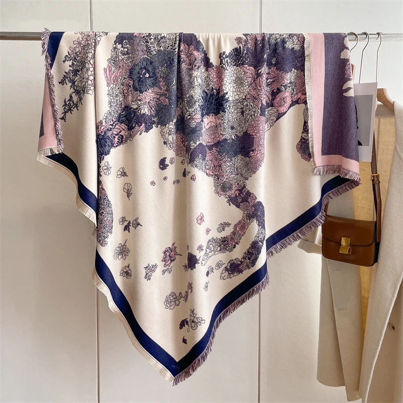 

Кашемировый зимний женский шарф с принтом дома, толстый теплый шарф из пашмины, квадратный платок, накидка, одеяло, Bufanda, повседневные Модные палантины, Echarpe