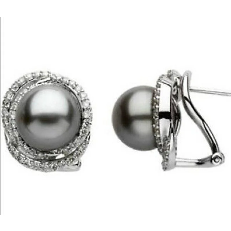 

ry00499 charming pair of 10mm south sea bla pearl earring 5.6