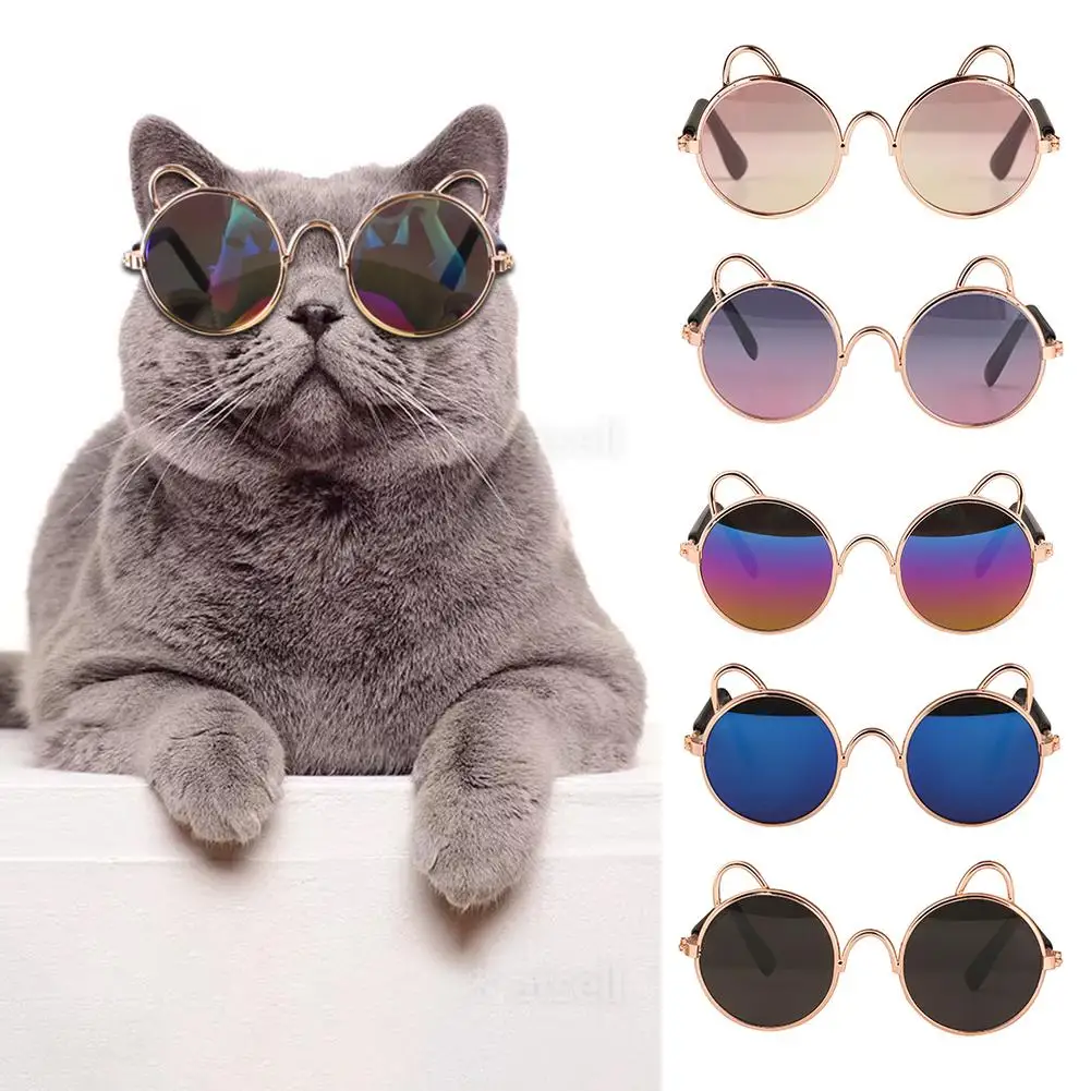 

1PC Vintage Round Cat Sunglasses Reflection Eye-wear Glasses For Small Dog Cat Photography Pet Photos Props Accessories
