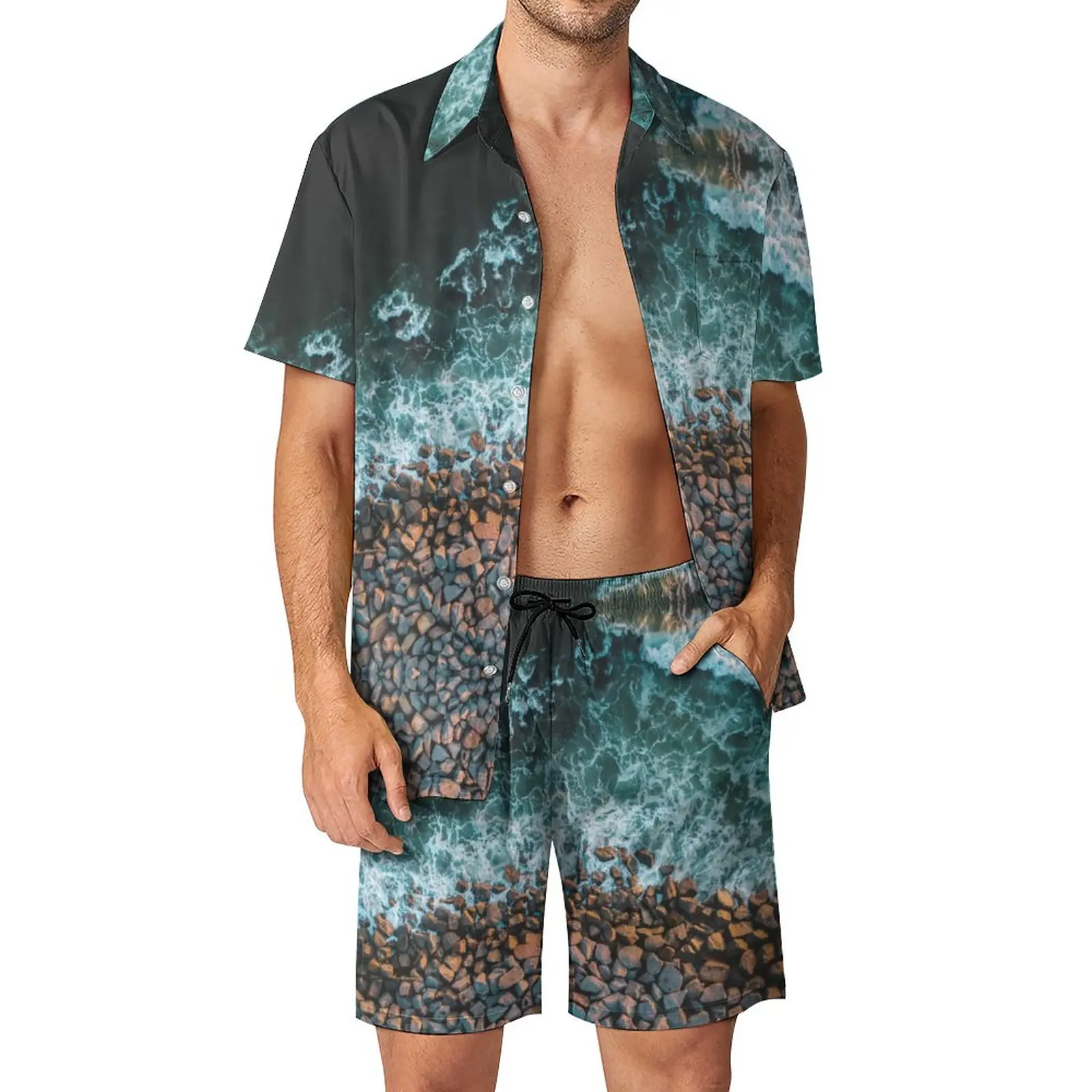 

2 Pieces Pantdress Coastline Depth of Field High Grade Men's Beach Suit Cute Shopping Eur Size