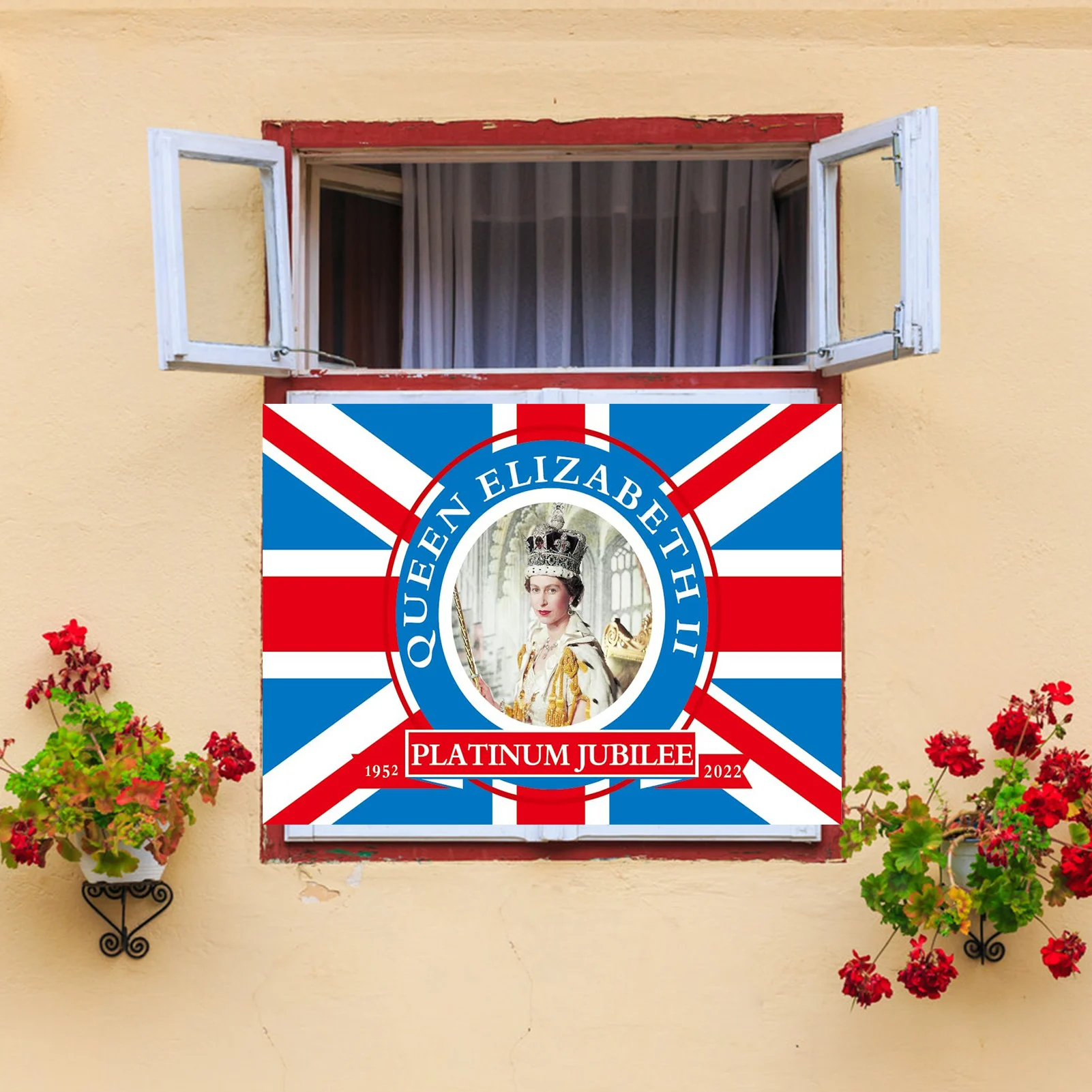 

Queens Platinums Jubilee Flag 2022 Union Jack Flag Featuring Her Majesty The Queen 70th Anniversary British Memorial Decor 3x5ft