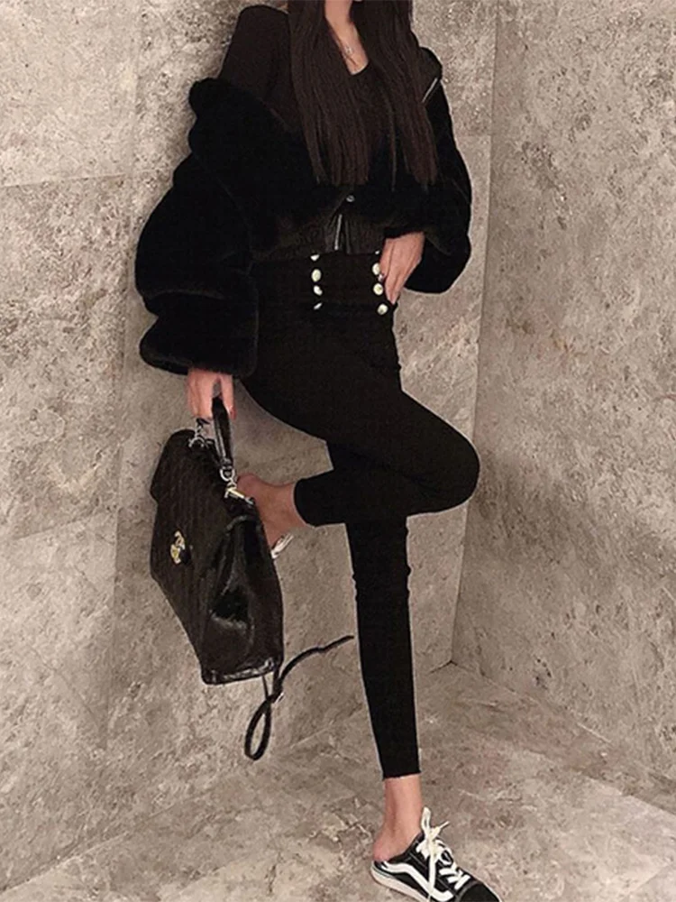 Женское пальто на молнии InsGoth Mall черное с высокой талией в стиле Харадзюку