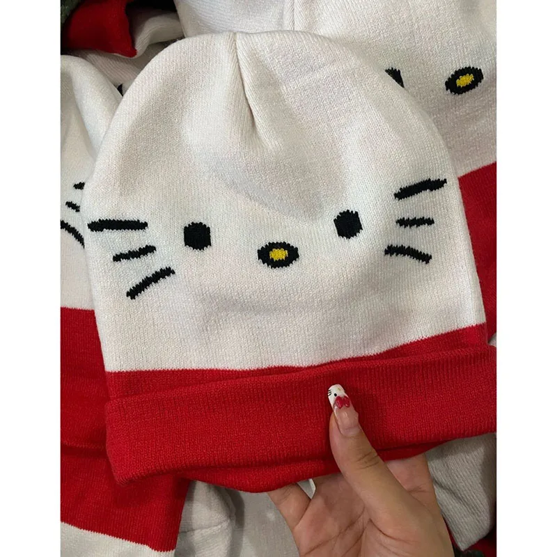 

Anime Sanrio Knitted Wool Cap Hello Kittys Accessories Cute Kawaii Couple Girlfriends Hat Autumn and Winter Toys for Girls Gift