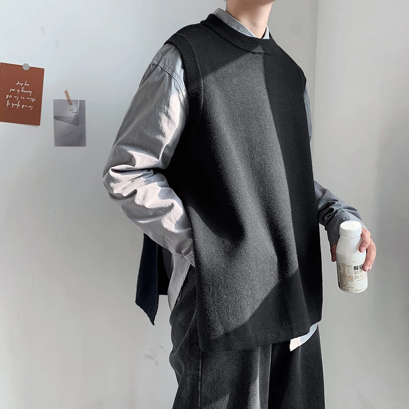 

Pullovers Vest Mens Sweater Autumn O Neck Loose Sweaters Vest Men's Warm Sleeveless Sweater Black Casual S-2XL