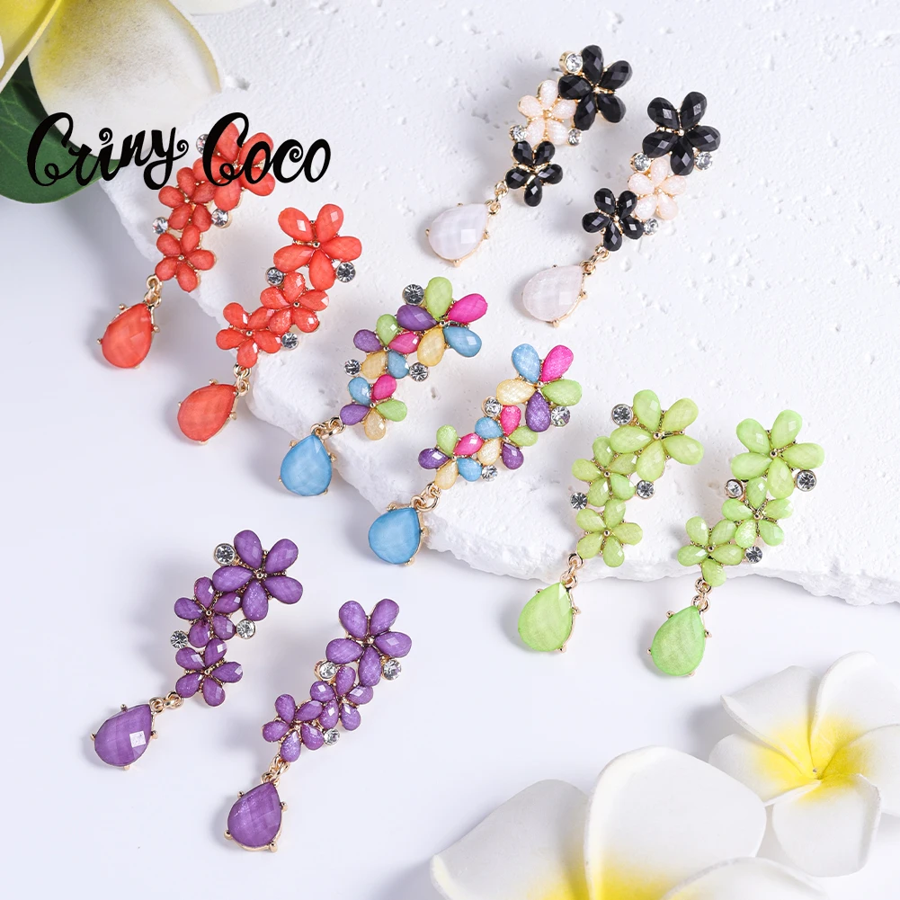 

Cring Coco Woman Rainbow Color Earrings Resin Acrylic Earring High Quality Jewelry Big Flower Earrings for Women y2k Accessories